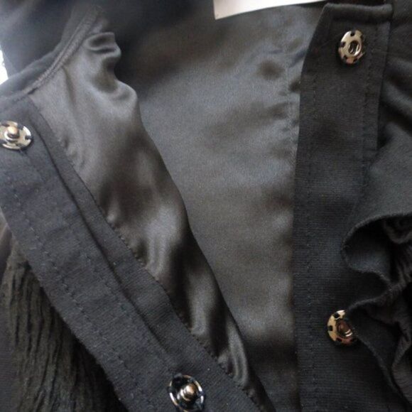 T Tahari Black Vest Women's Medium Ruffle Collar Button Up Faux Fur - Picture 7 of 7